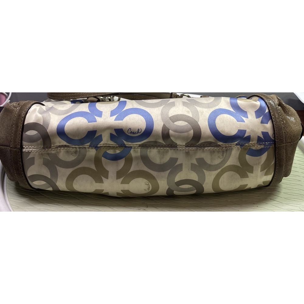 COACH ALEXANDRA CHAIN LINK CLOVER SIGNATURE C SHOULDER BAG- Tan&blue Needs Clean - Picture 10 of 16